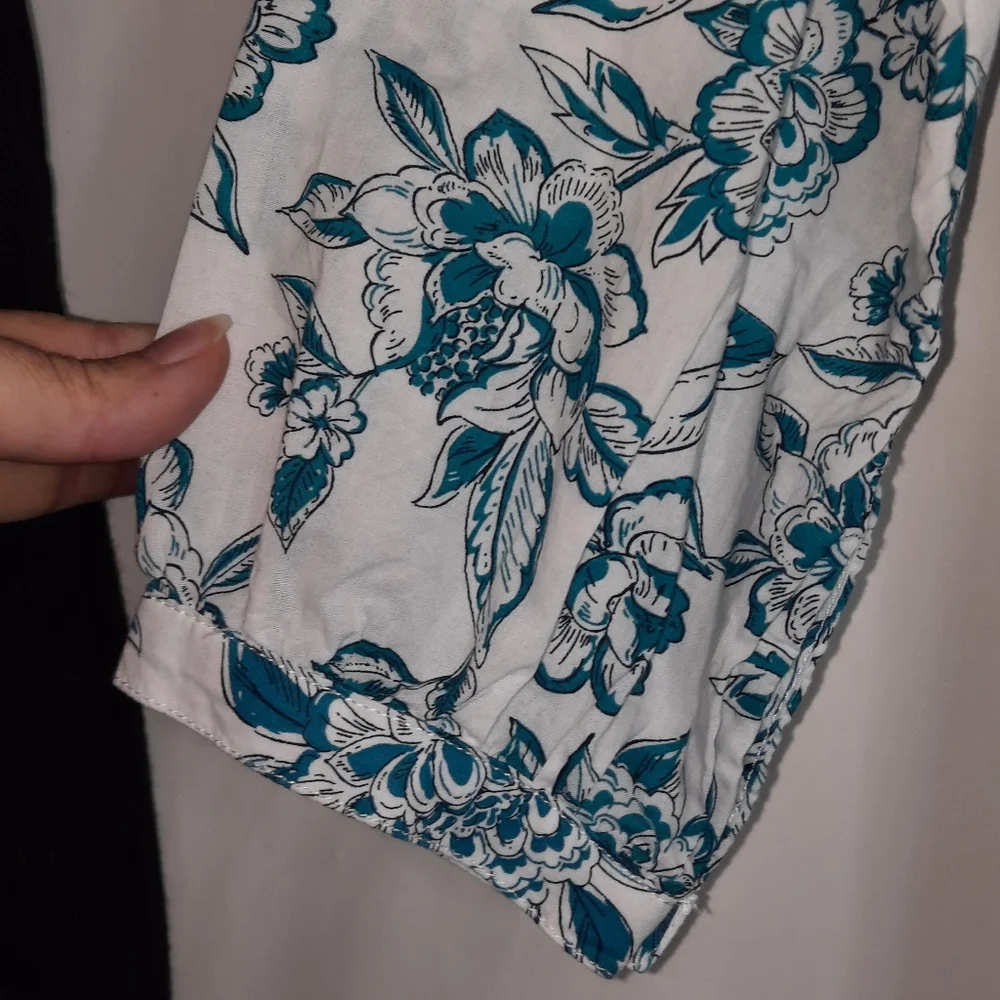 J.JILL Floral Cabana Dress Blue & White Boho Beach Organic Cotton Resort Vacay M - Picture 8 of 12